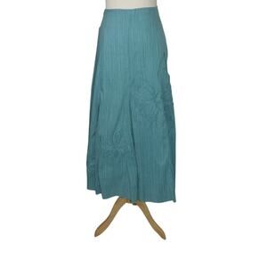VINTAGE PER UNA BLUE FLARED FLORAL APPLIQUE MAXI SKIRT UK 12